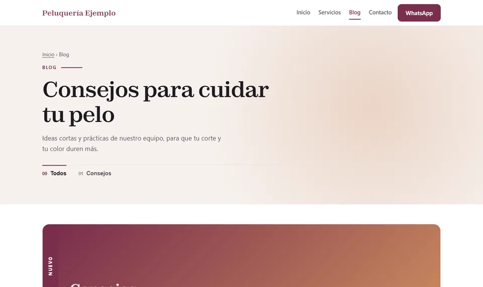 Blog de la web de ejemplo con sus artículos