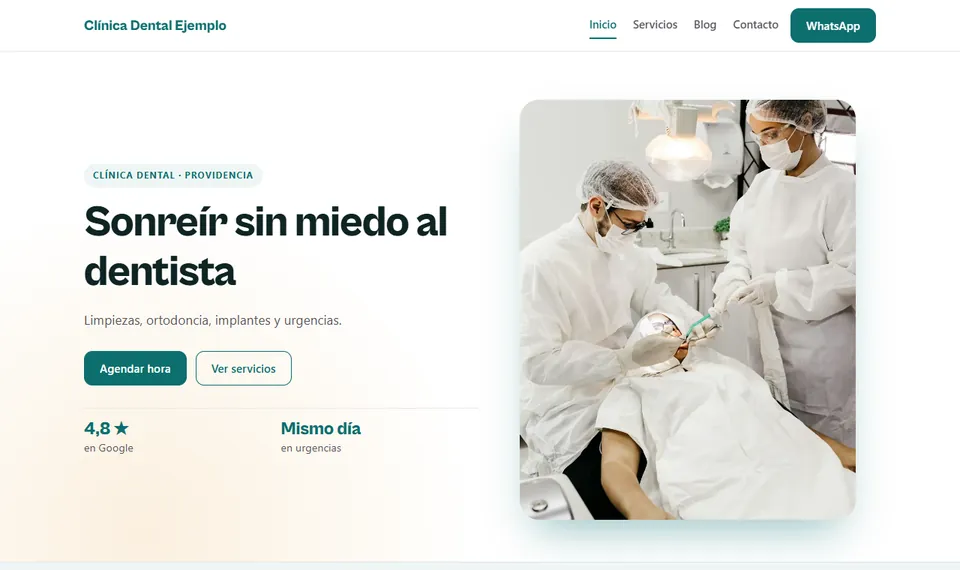 Sitio web de ejemplo de una clínica dental visto en un computador