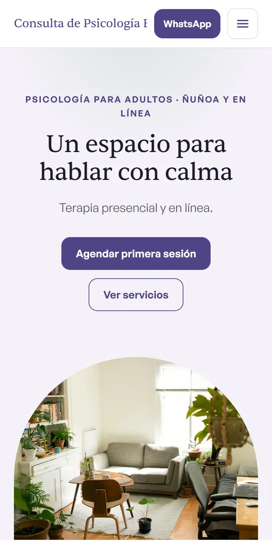 Web de ejemplo de una consulta de psicología, vista en celular